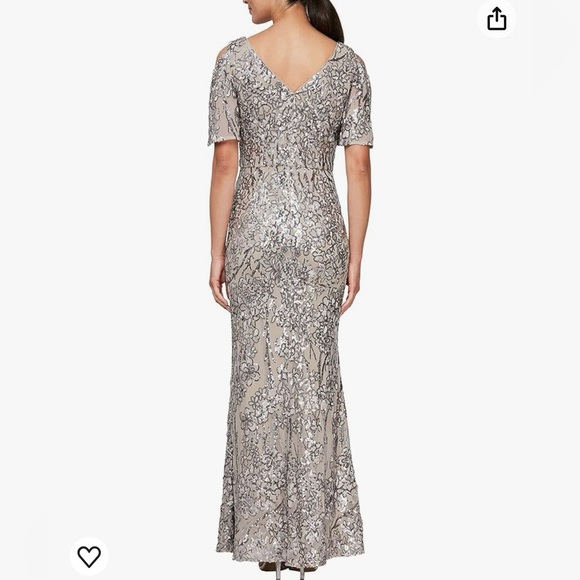 Alex Evenings Women's Sequin Stretch Lace Cold Shoulder Gown - Picture 5 of 6